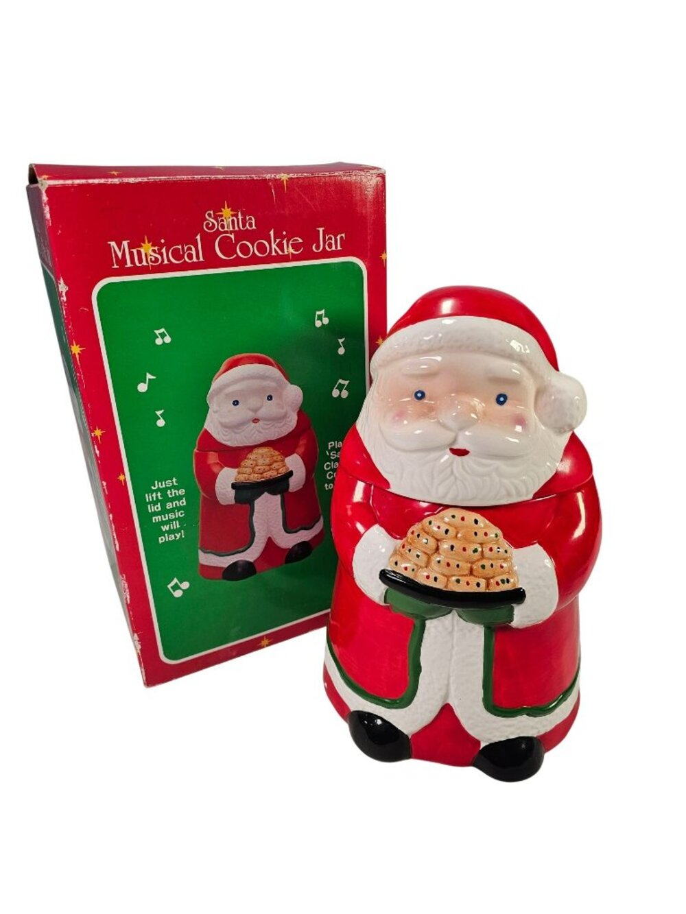 Santa Claus 11" Ceramic Christmas Cookie Jar *NO MUSIC* w/ Box 1992 New Creative